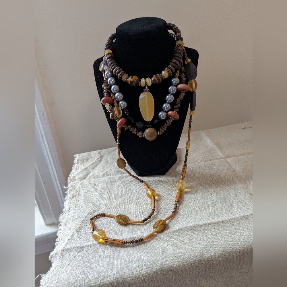 Lot Of 4 Vintage Beaded Tiger's Eye Necklaces